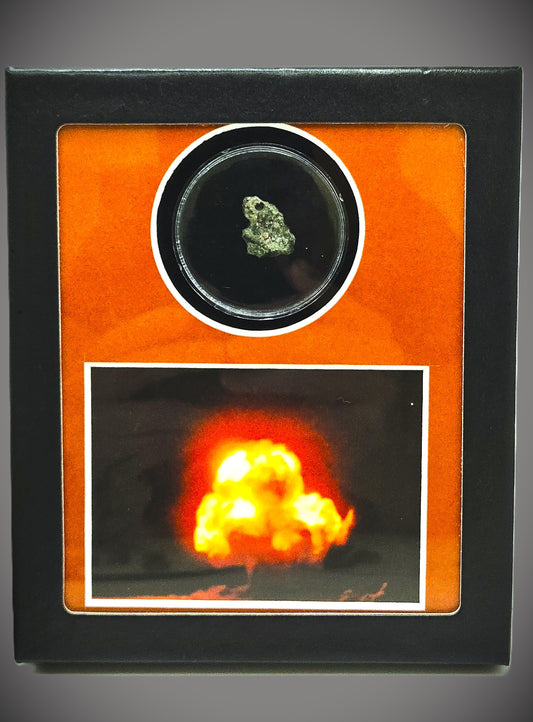 1.4g Bright Glassy Green Trinitite in Small Riker Display Case