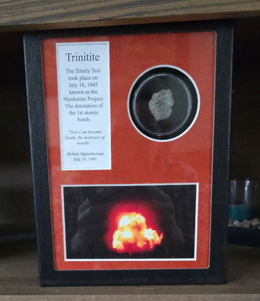 2.8g Trinitite in Large Riker Case with photograph and bookmark