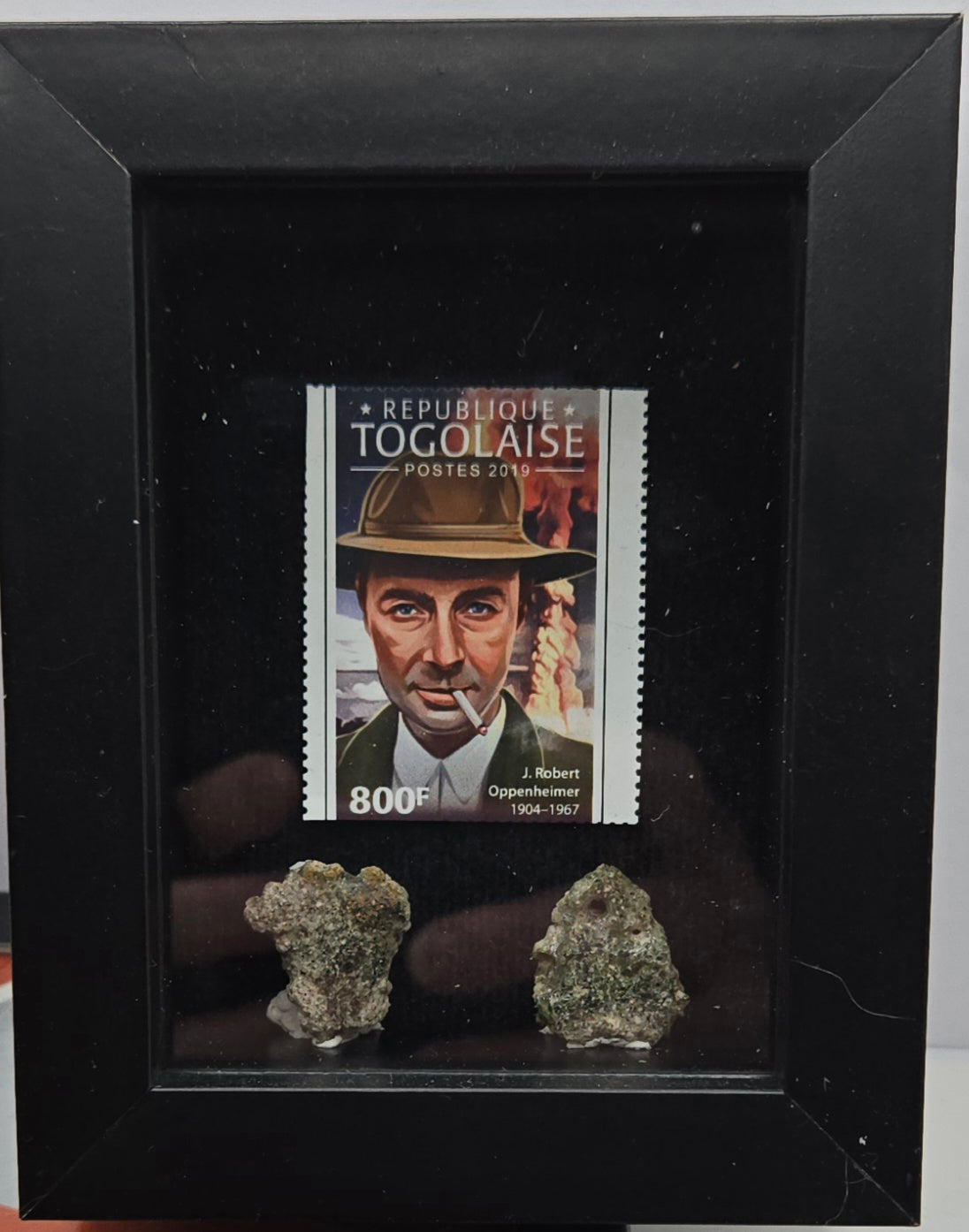 Set of Trinitite in Shadowbox with Commerative Stamp