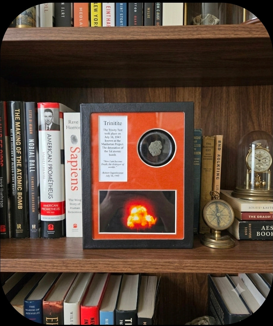 2.8g Trinitite in Large Riker Case with photograph and bookmark