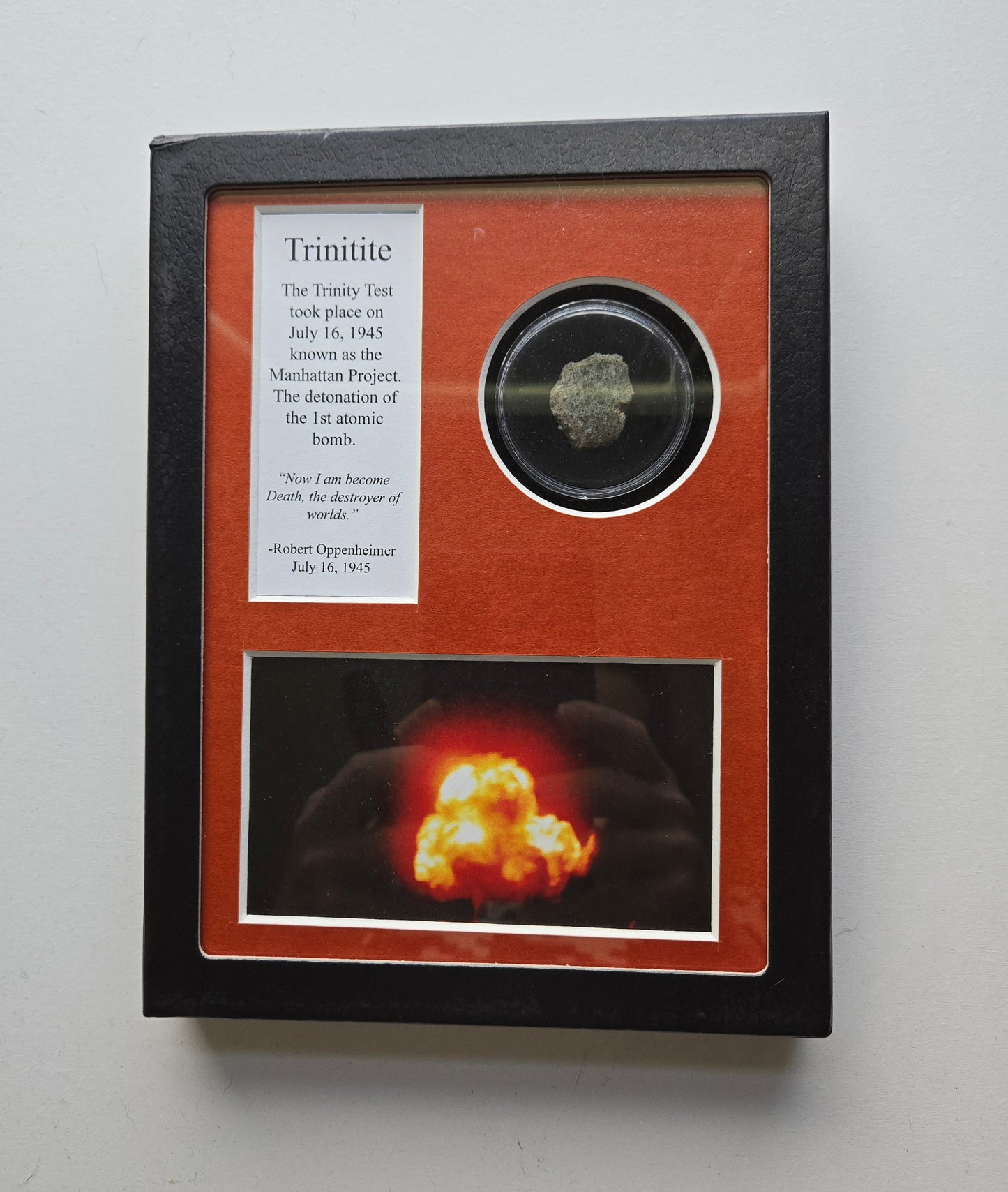 2.8g Trinitite in Large Riker Case with photograph and bookmark
